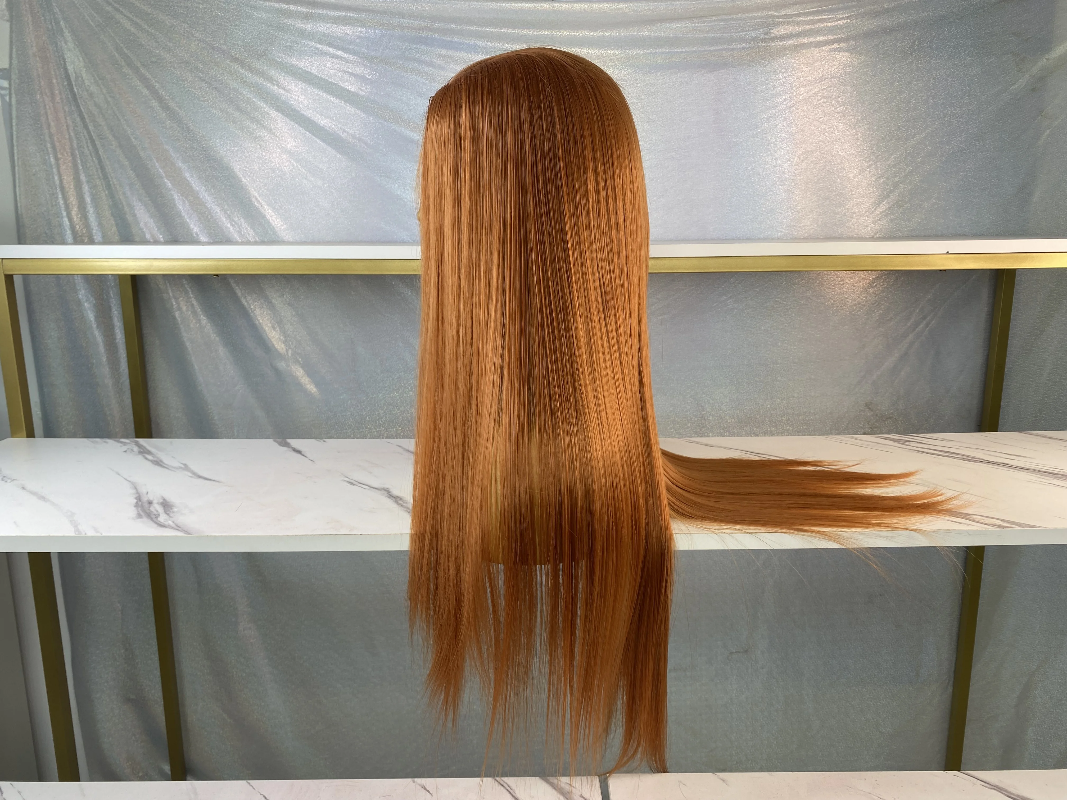 Wholesale Ginger Orange Synthetic Lace Front Wig Long Straight Heat Resistant Fiber 100% Futura Hair Wig for Women Cosplay Daily