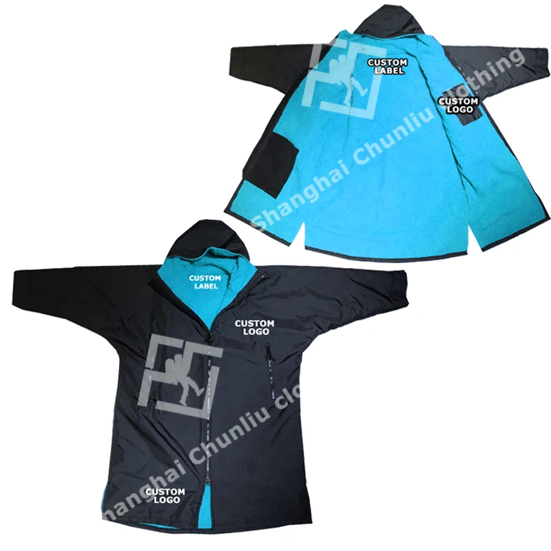 Очень теплое полотенце с капюшоном и длинным рукавом пончо Водонепроницаемая сменная парка для плавания с пользовательским логотипом