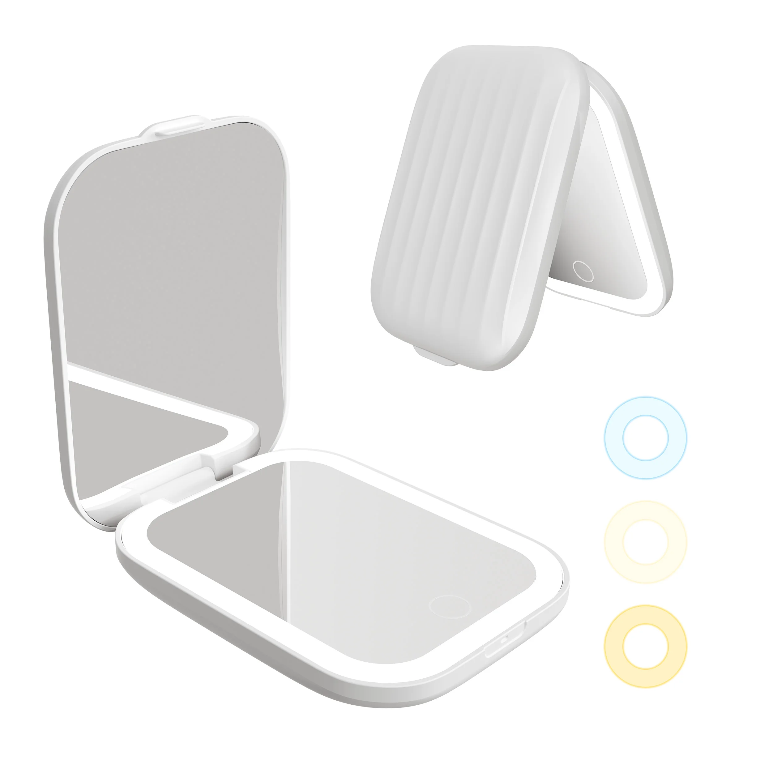 10x Magnifier Portable Wholesale Hand Travel Folding Compact Makeup Handheld Mirror With LED Light Pocket Mirror Custom Logo