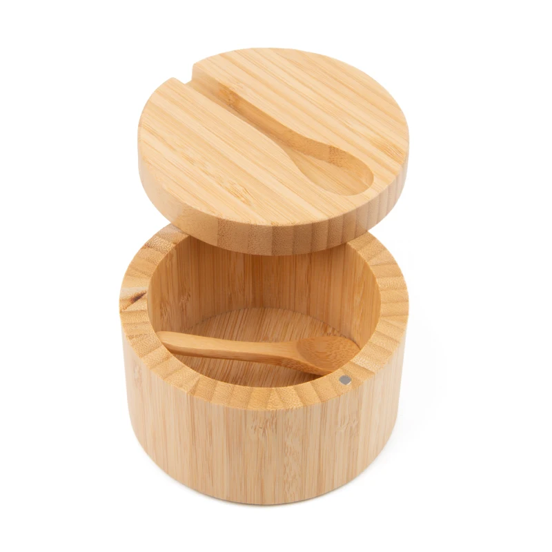 Домашняя кухонная деревянная банка для специй с магнитной крышкой хранения перца и соли бамбуковая коробка ложкой