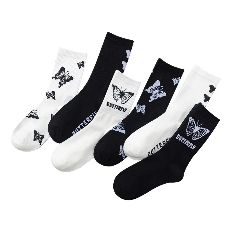 Custom your own design cotton butterfly women men crew socks logo