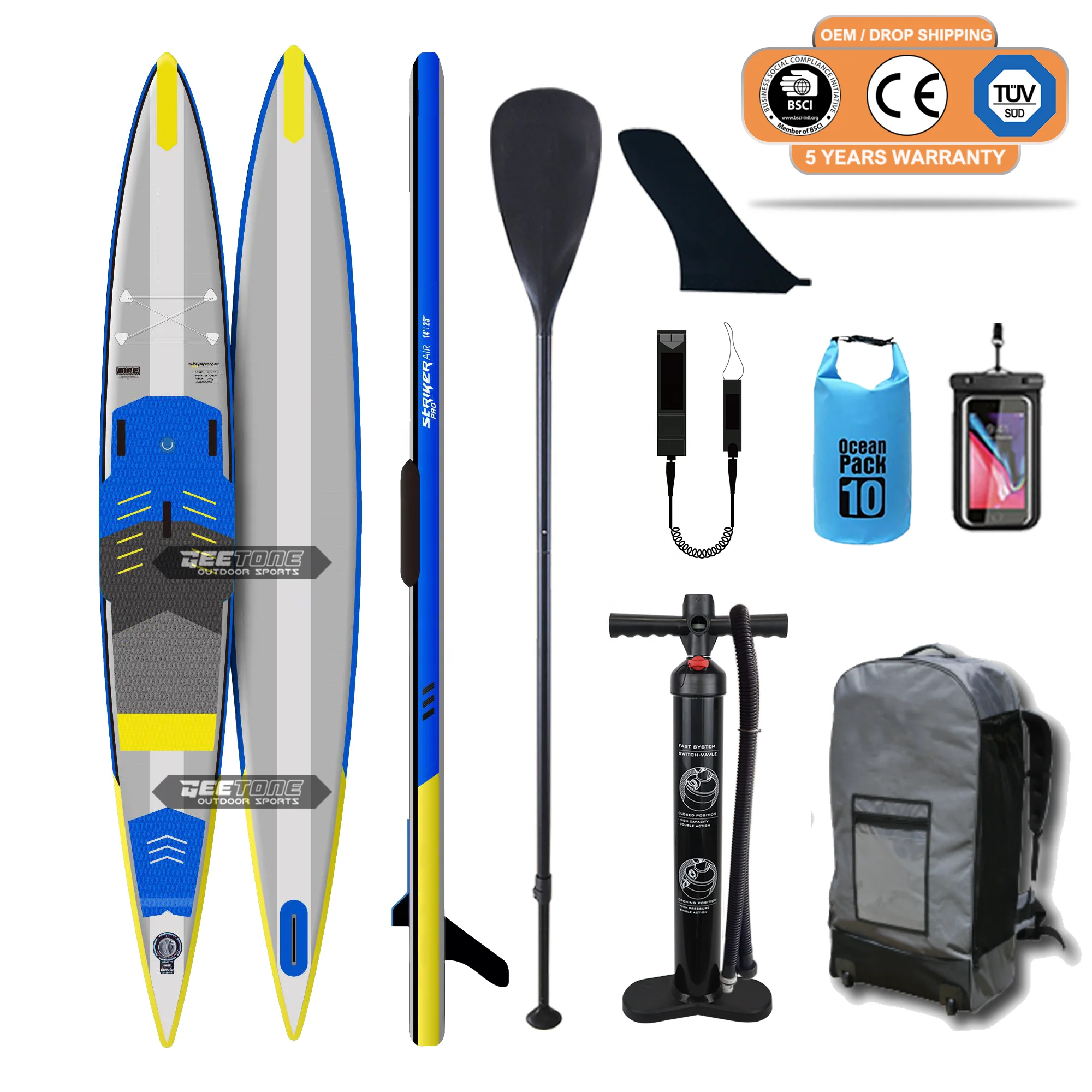 Geetone 14FT Sup гоночная доска OEM настроить углеродное волокно Стрингер нас коробка плавник Надувные весло доски команда логотип