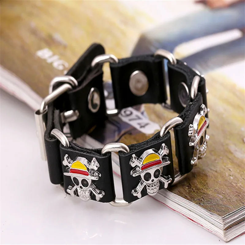 DUYIZHAO  Hip Hop  Bracelets  Pirate Skull  Leather Bracelet 15mm Punk Bracelet     for Men  Daily Wear Cool Accessory