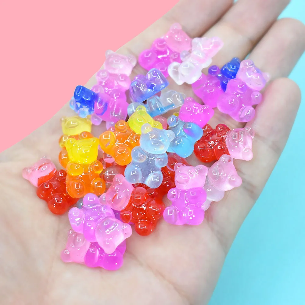 17*10mm Simulation Candy Bear Double Color Kawaii Glitter Resin Cabochons Nails Charms Designs for Nail Salon Supplies