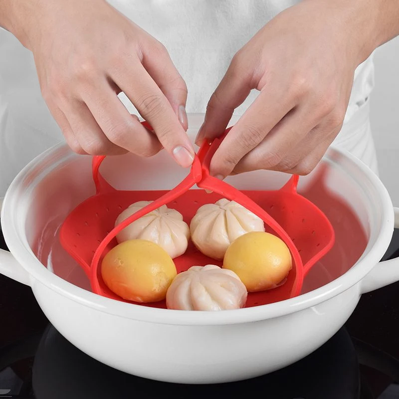 100% Food Grade Flexible Vegetable Food Compatible Silicone Steamer Basket For Pot Pressure Cooker