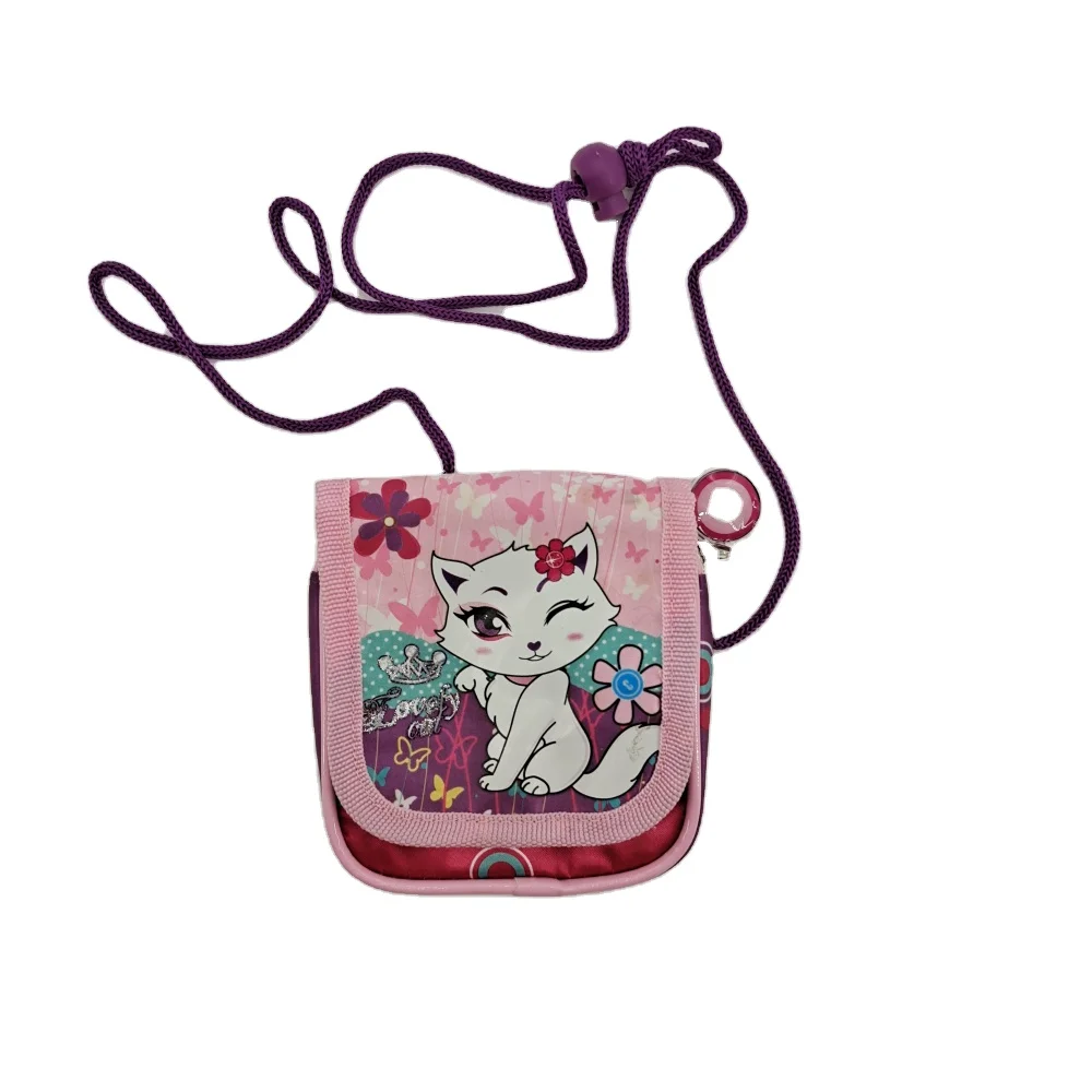 Wholesale simple pink Lovely cat neck card holder wallet bag for girls