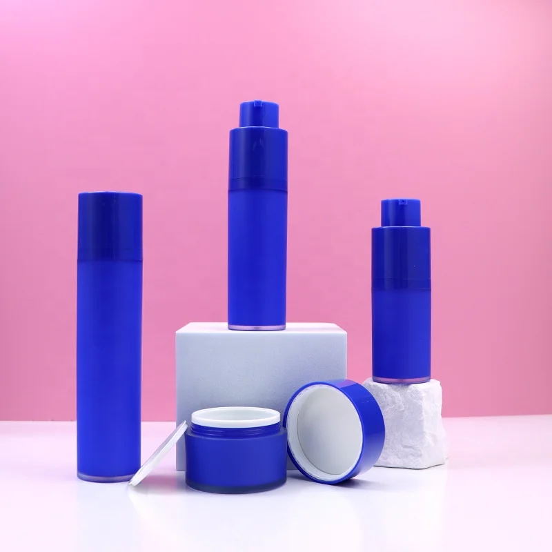 custom crimp neck frosted blue 15ml 30ml 50ml 30g cream jar rotating lotion pump bottle