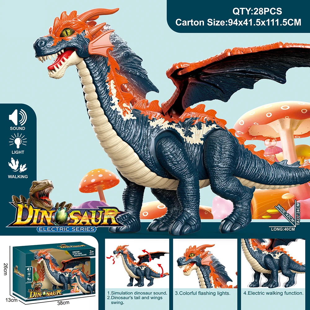 Dinosaurio Juguete tail  and wing shaking walking plastic electric dragon toy for kids