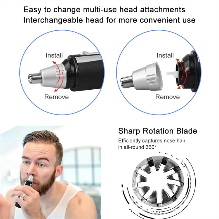 Professional 2 In 1 Nose Hair Remover, Electric Rechargeable Facial Ear And Nose Hair Trimmer For Men