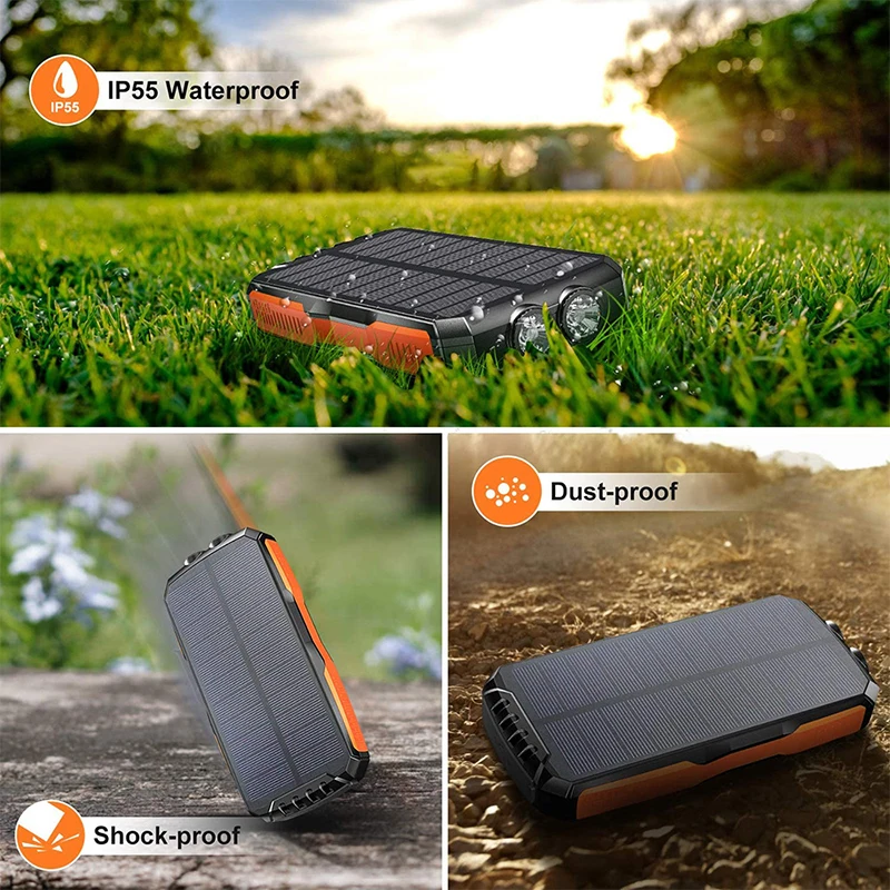 Portable Waterproof 15000mAh 20000mAh cargador solar para celular powerbank Wireless Charging Solar Power Bank For mobile phone