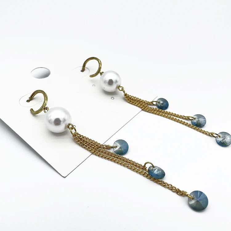 Модные длинные серьги с натуральным большим искусственным жемчугом, Жемчужная Нить, эффектные висячие серьги