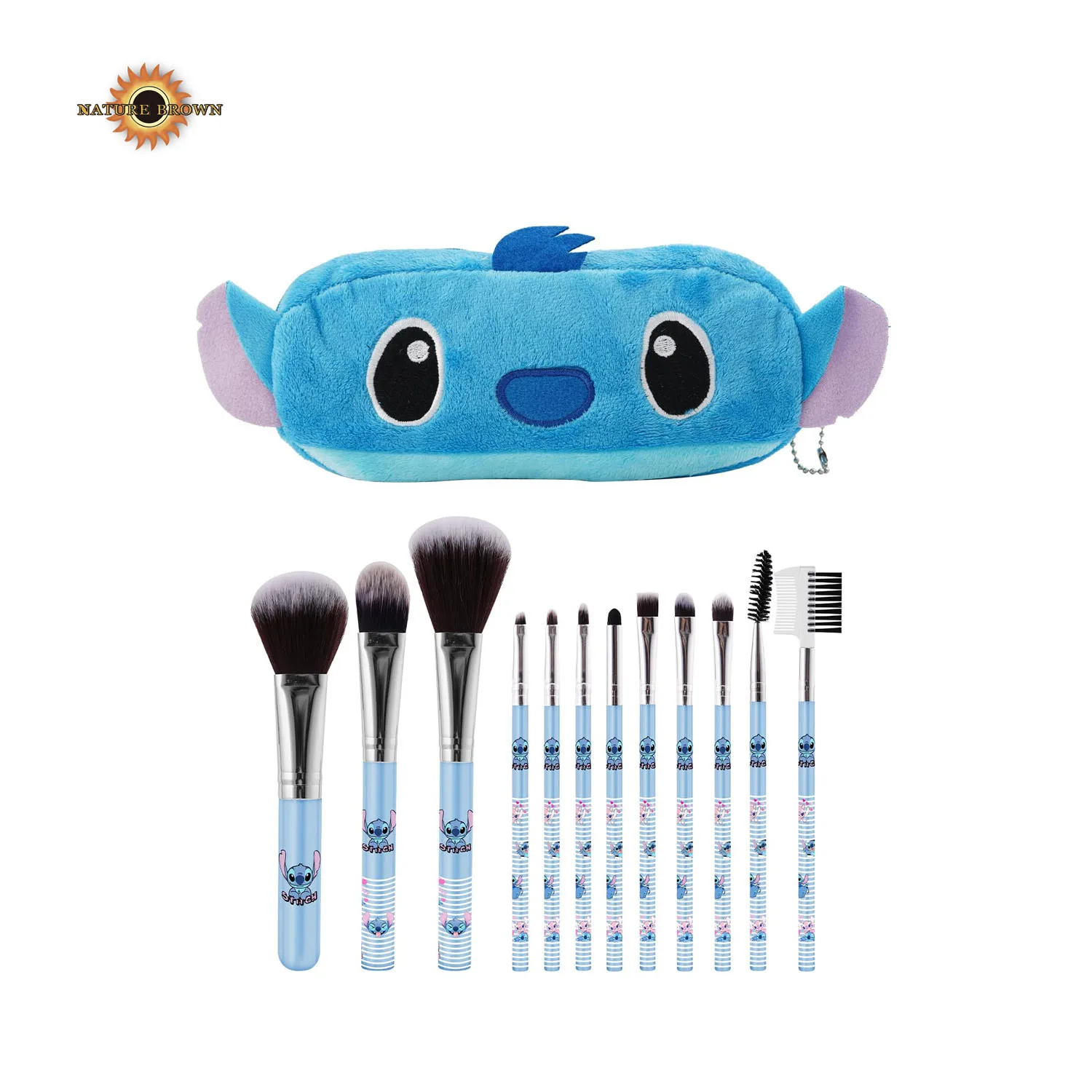 Stitch Makeup Bag with Makeup Brush Stitch Plush Cosmetics Case Stitch 12 Pcs Contour  Eyeshadow Blush Makeup Brush