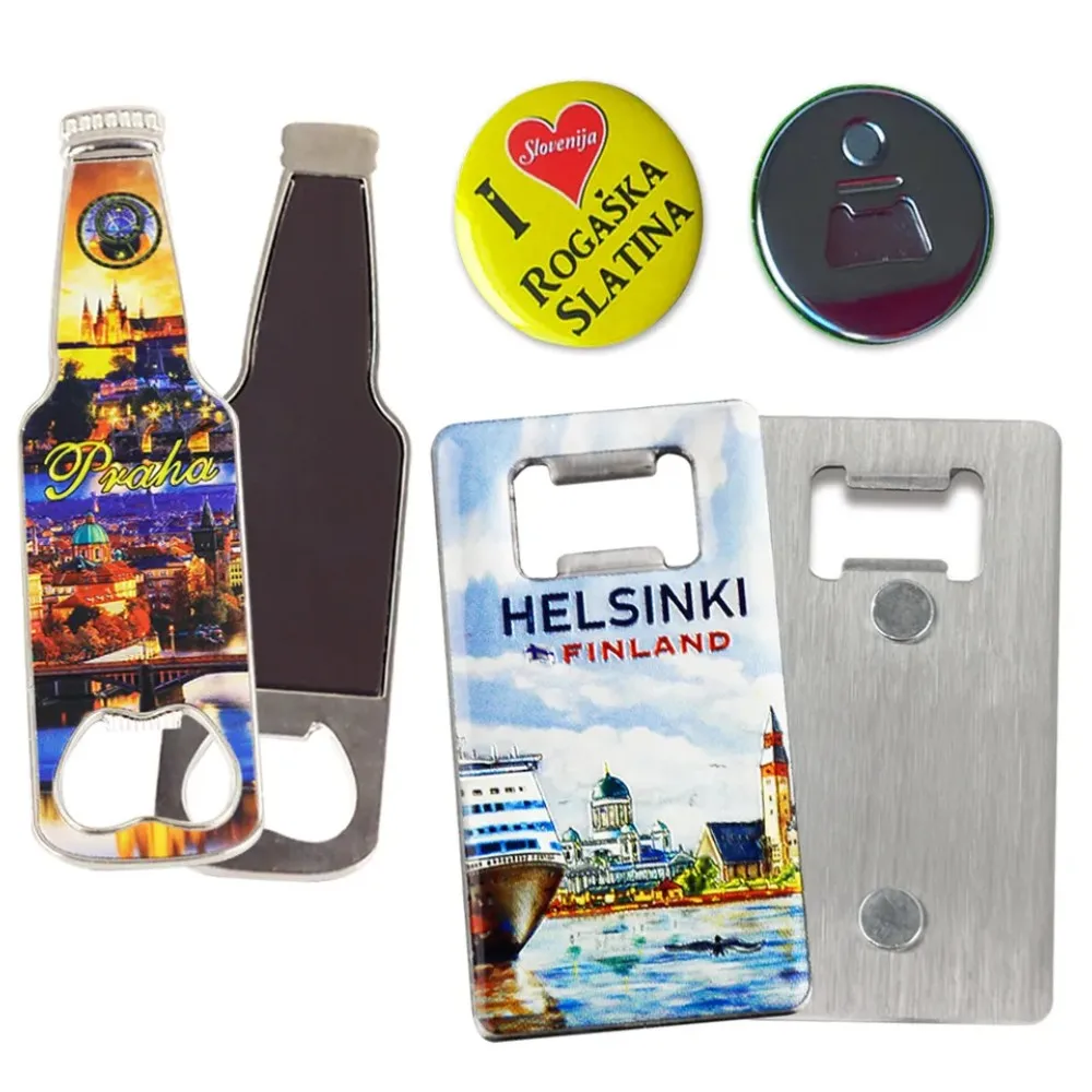 New Product Wholesale Price Souvenir Custom Design Epoxy Foil Rubber Customized Printing Wine Beer Bottle Opener Fridge Magnet