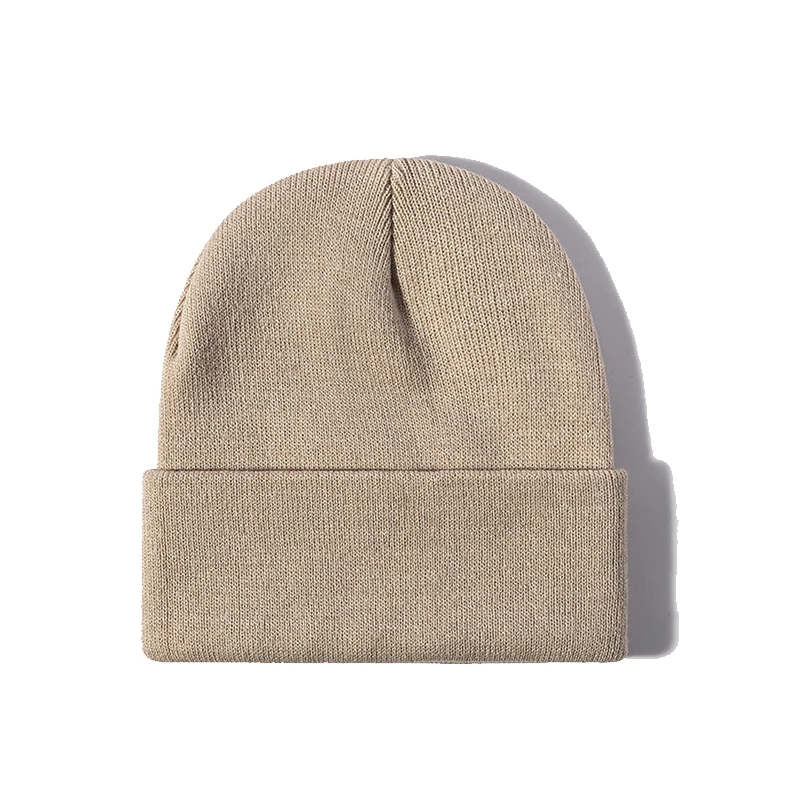 Wholesale Unisex Jacquard Designer Custom Embroidered Knitted Beanie Hat Solid Color Winter Long Thick Warm Bonnet