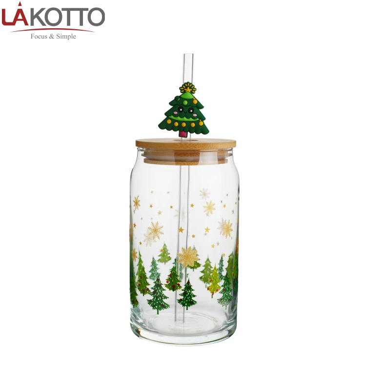 460ml  machine blown Christmas round jar with lid larges glass jar for drinking