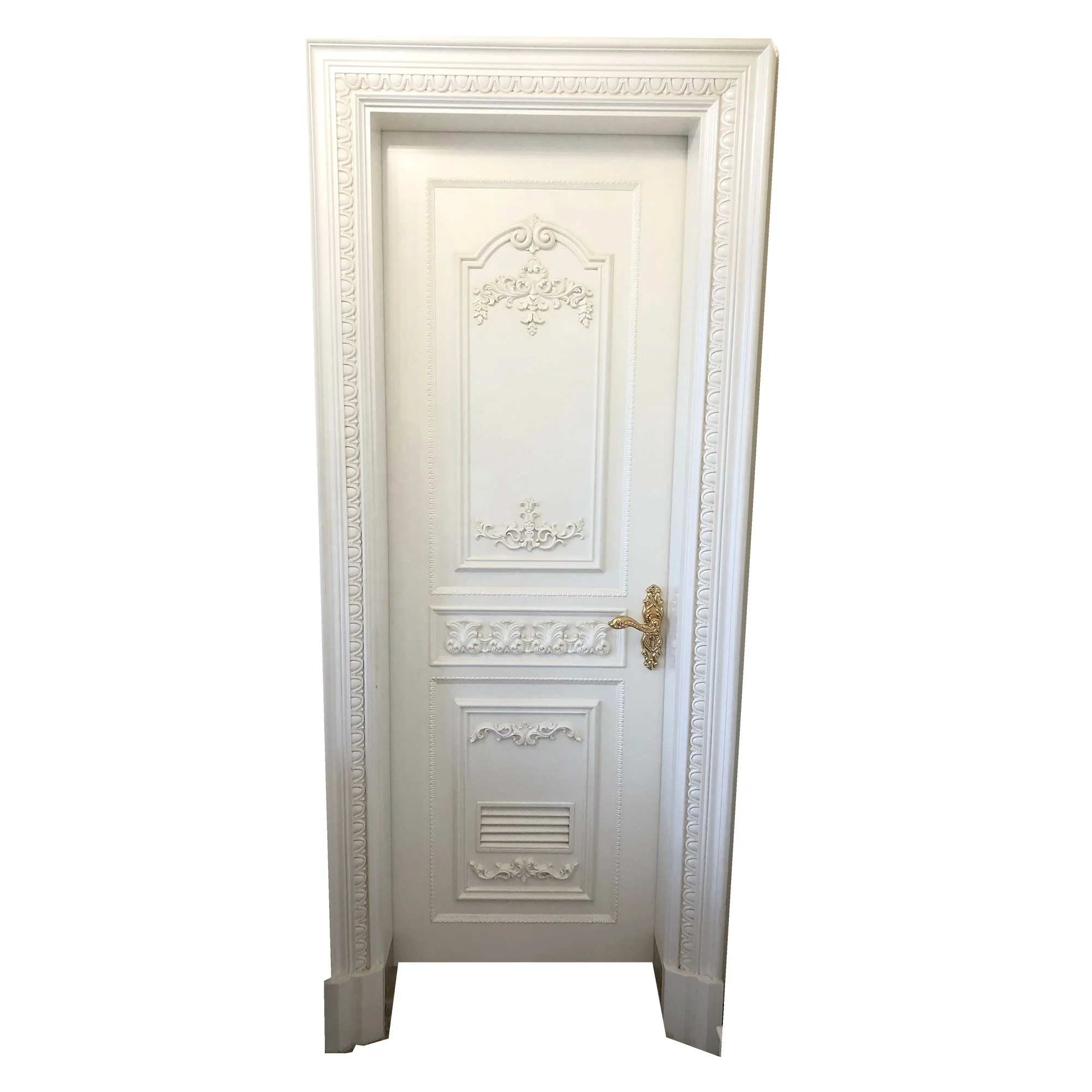 luxurious antique white color wood bathroom door with air port