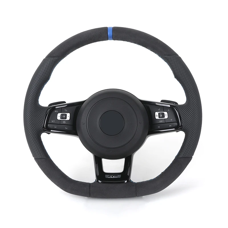 With Piano-black Trim Half Perforated Leather Alcantara Steering Wheel for VW Polo Golf 6 7 7.5 8 R MK6 Mk7 GTI Passat B6 B7 CC