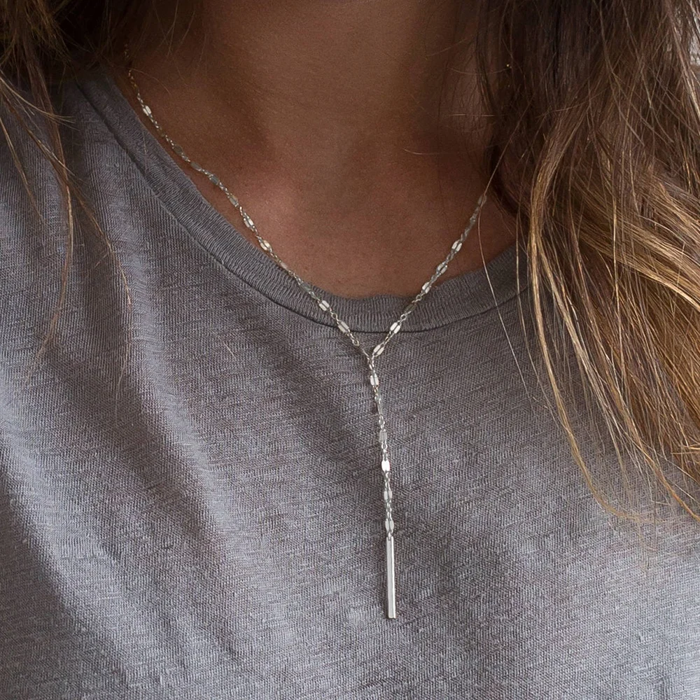 eManco Minimalist Women Accessories Simple Long Necklace Ladies Stainless Steel Sweater  Chain Necklace Jewelry