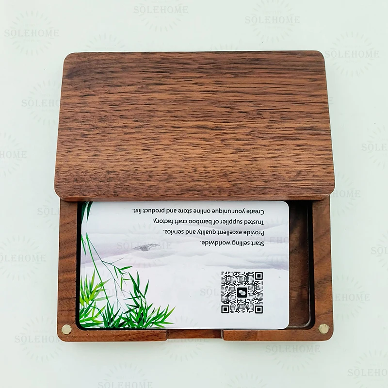 Walnut Wood Business Card Holder Magnetic Lid Storage Box for Index Card Organizer