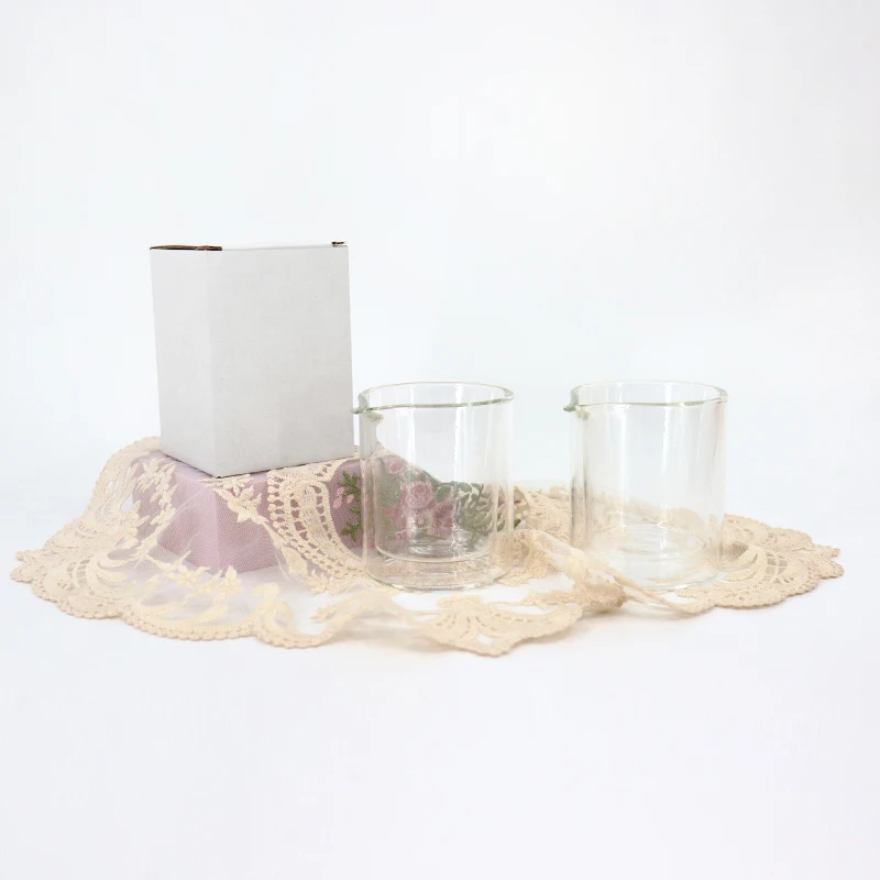 Luxury Round Empty Double Wall Clear Borosilicate Glass Body Essential Oil Massage Candle Jar with Spout