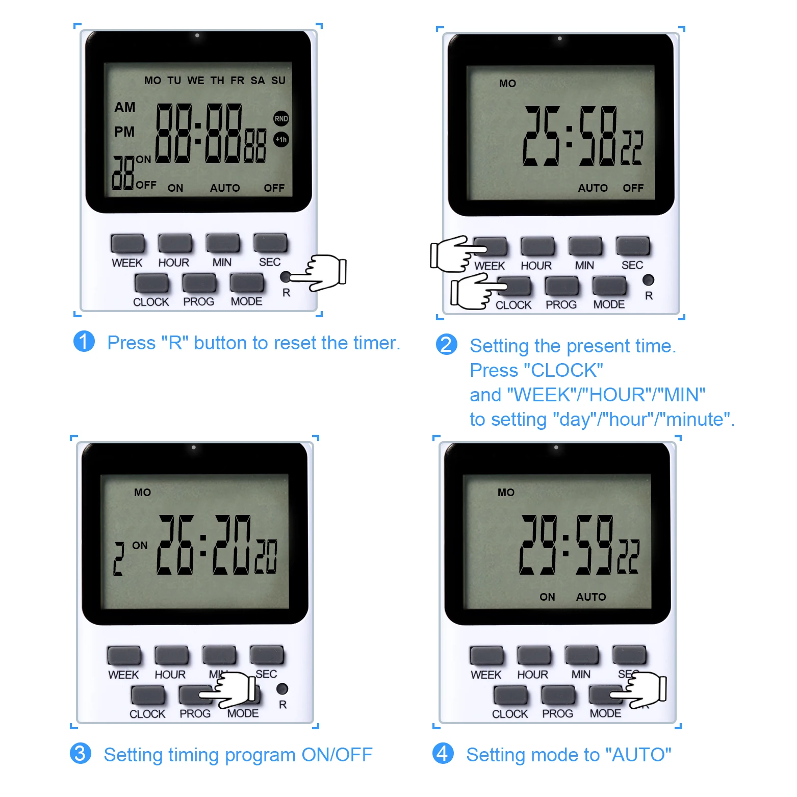 LCD 230V 16A 8ON/OFF Display Digital Timer Plug with Socket Standard Grounding with Rechargeable Battery