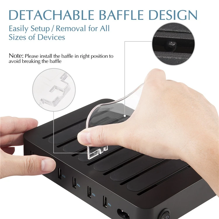 5V 2.4A Smart Multiple Device Fast Charger Dock Universal Public Cell Phone Tablet 6 Port USB Charging Station With Baffle