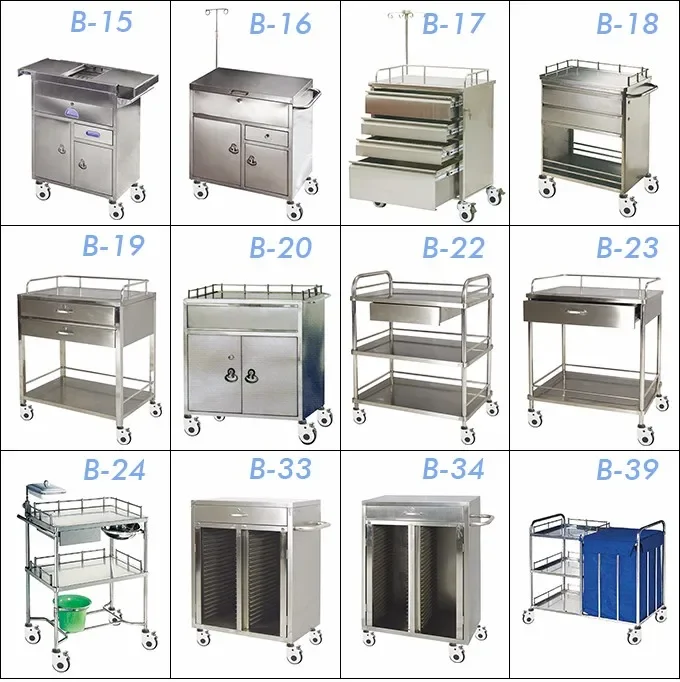 H-B28 stainless steel medical bedside trolley with drawers for medical equipment