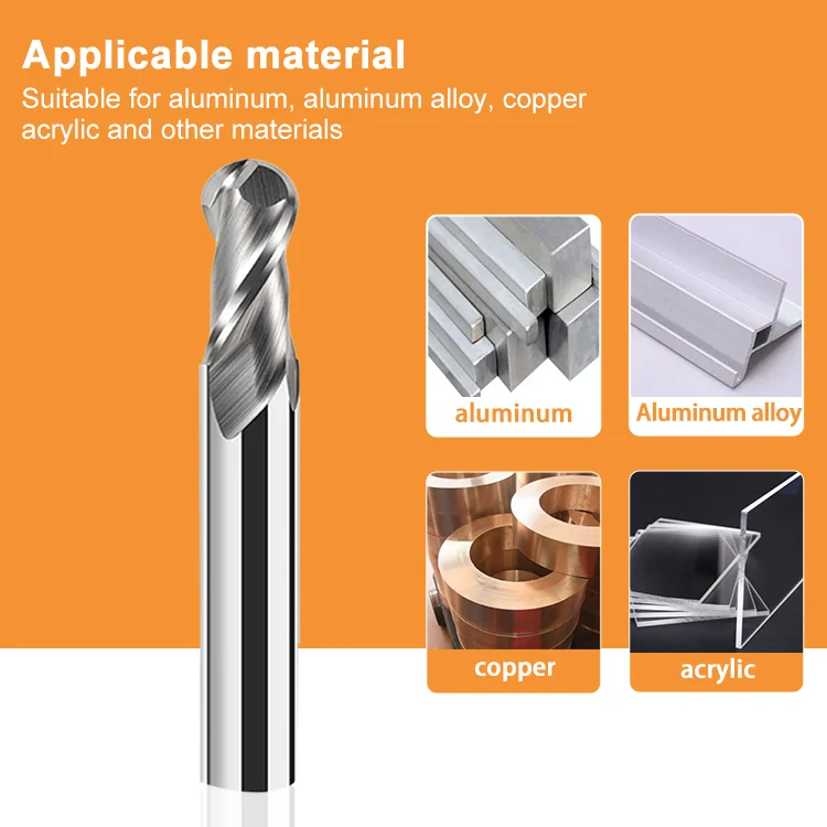 tungsten Solid Carbide 2 Flute Aluminum Ball nose end mill two flute ball nose end mill hrc55 for aluminum