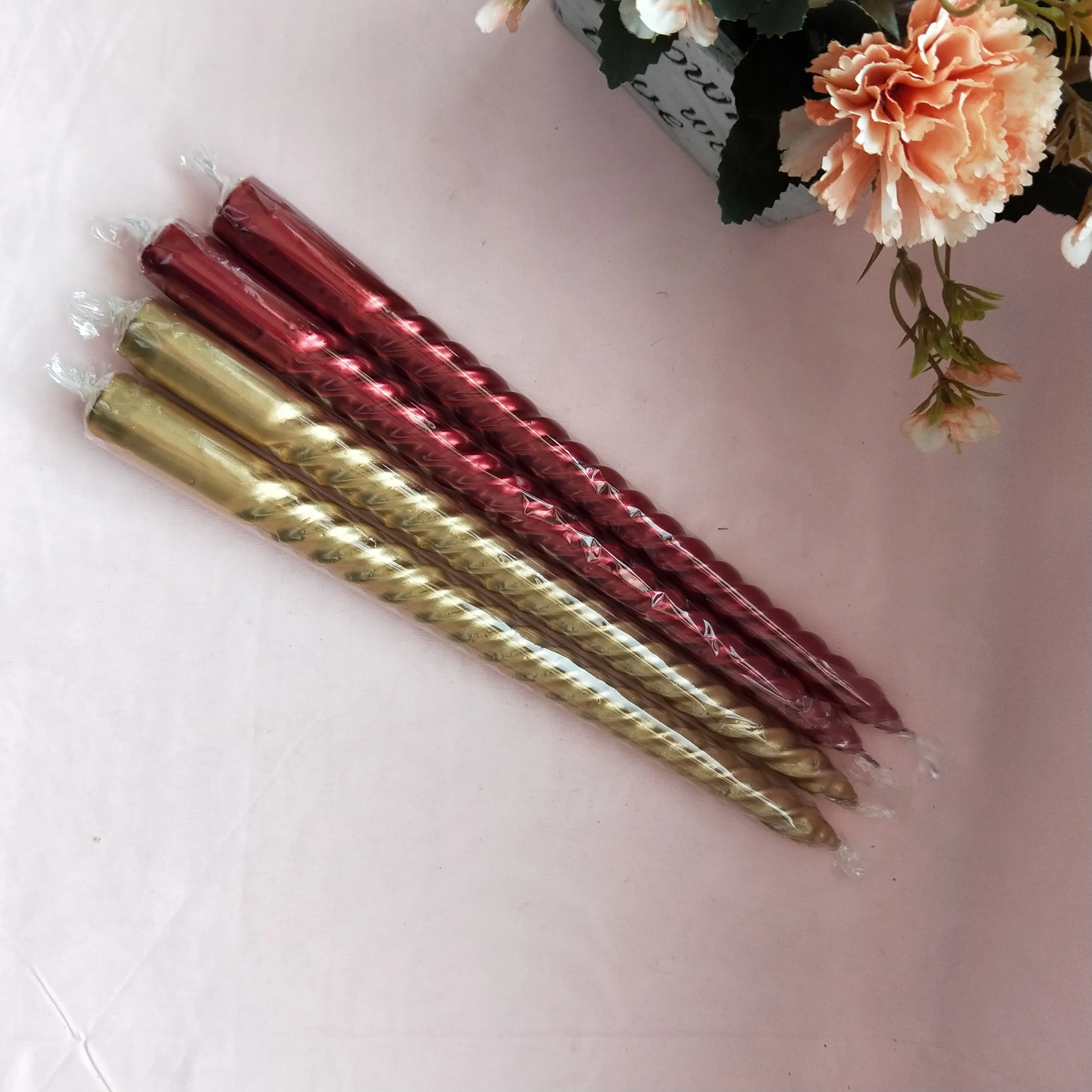 
Good quality spiral wick candles spiral pink Taper Candle 