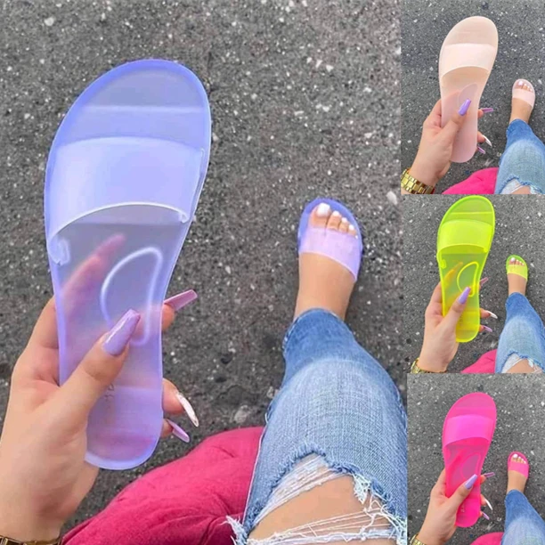 2022 Fashion Summer Sandals Clear Shoes Slip-On Jelly Shoes Ladies Flat Beach Sandals Outdoor Woman Slides
