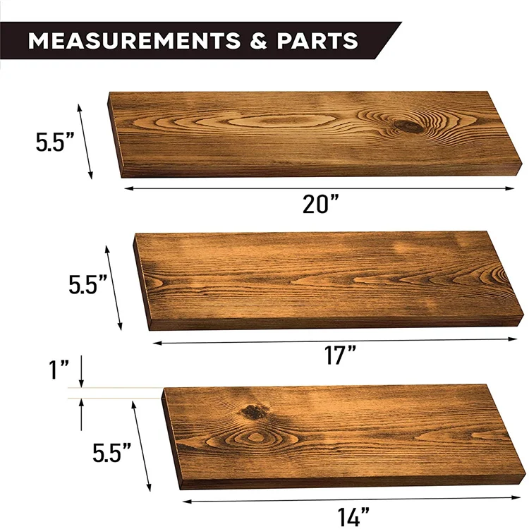 Natural Wood Floating Shelves for Wall  Display Storage Wall Mounted Bookshelf Wooden Shelf