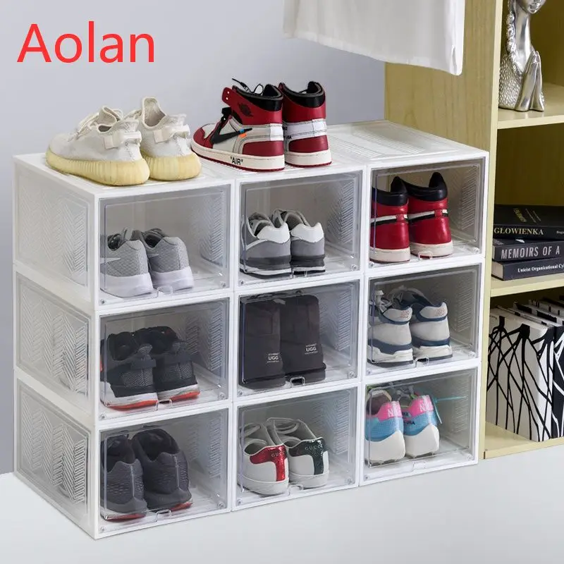 Plastic Sneaker Stackable Storage Transparent Boxes Drop Front Custom Acrylic Wholesale Magnetic Clear Shoe Box