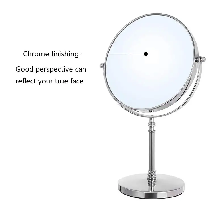 Docarelife Standing Private Label 1x 7x Magnifying Chrome Cosmetic Mirror 360 Rotatable Double Sided vanity two way round mirror