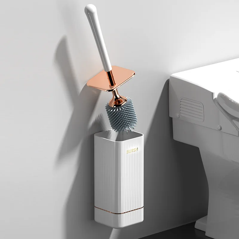 Luxury Style Wall-mounted Thick Nylon Bristle Soft TPR Brush Head Easy Cleaning Detachable Free Punching Toilet Cleaning Brush W