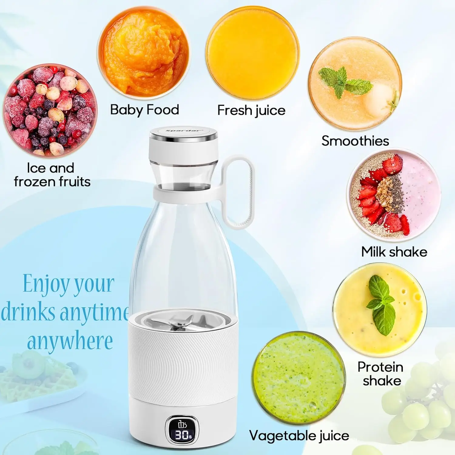 Electric Juicer Cup Portable Wireless USB Mini Blender with 6 Plastic Blades Juices Smoothies juicer machine fruit juicer