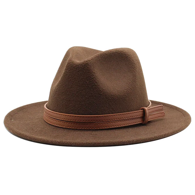 Autumn and winter woolen big head panama jazz top hat British felt fedora hats with black trim  gold chain