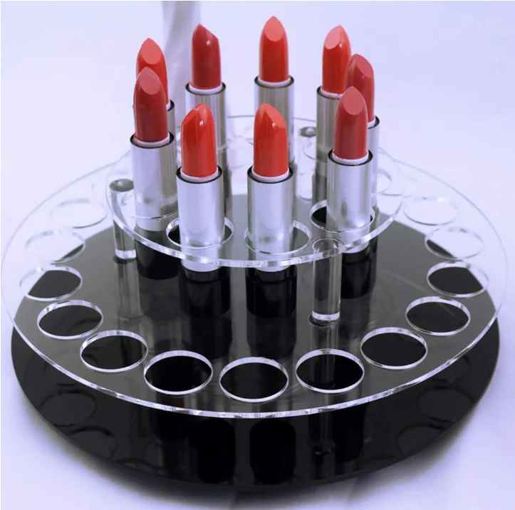 360 Rotating Acrylic 2 tiers  Circular Retail Display Racks For Lipstick Luxury Display  Rack Lip Gloss Display Stand