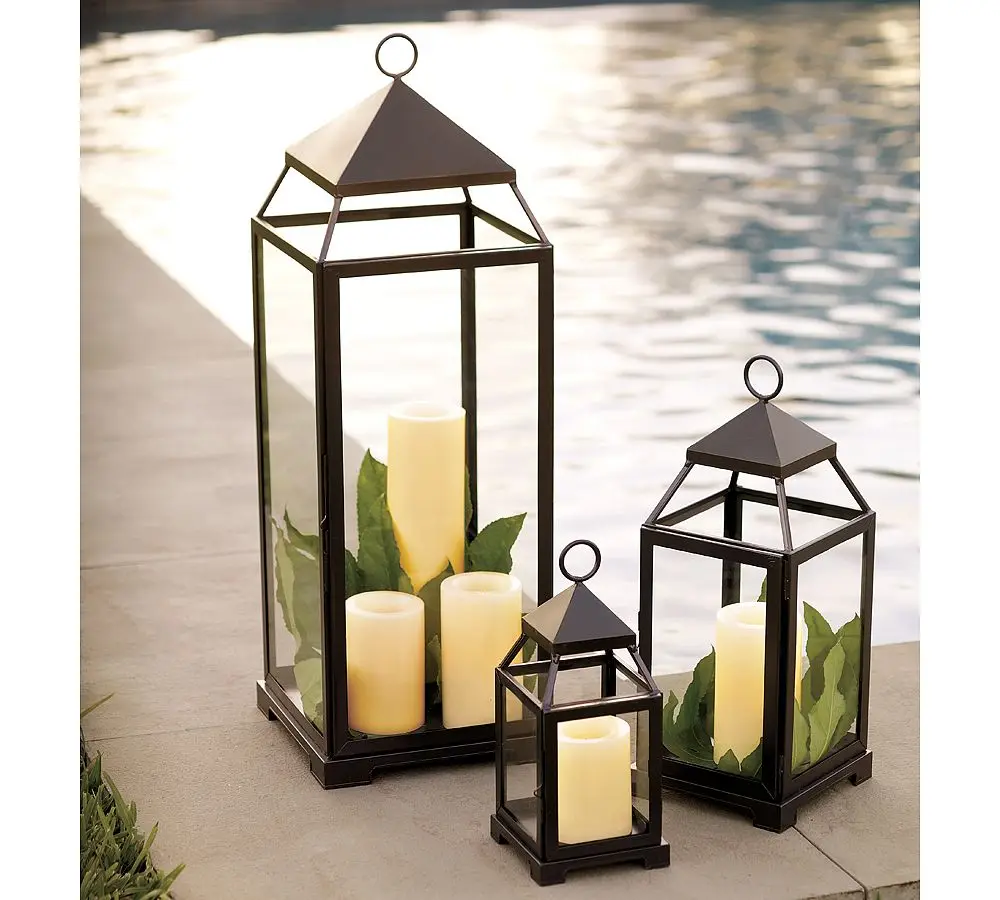 Factory direct metal frame lanterns Europe custom color outdoor hanging LED candle lantern outdoor decorative light