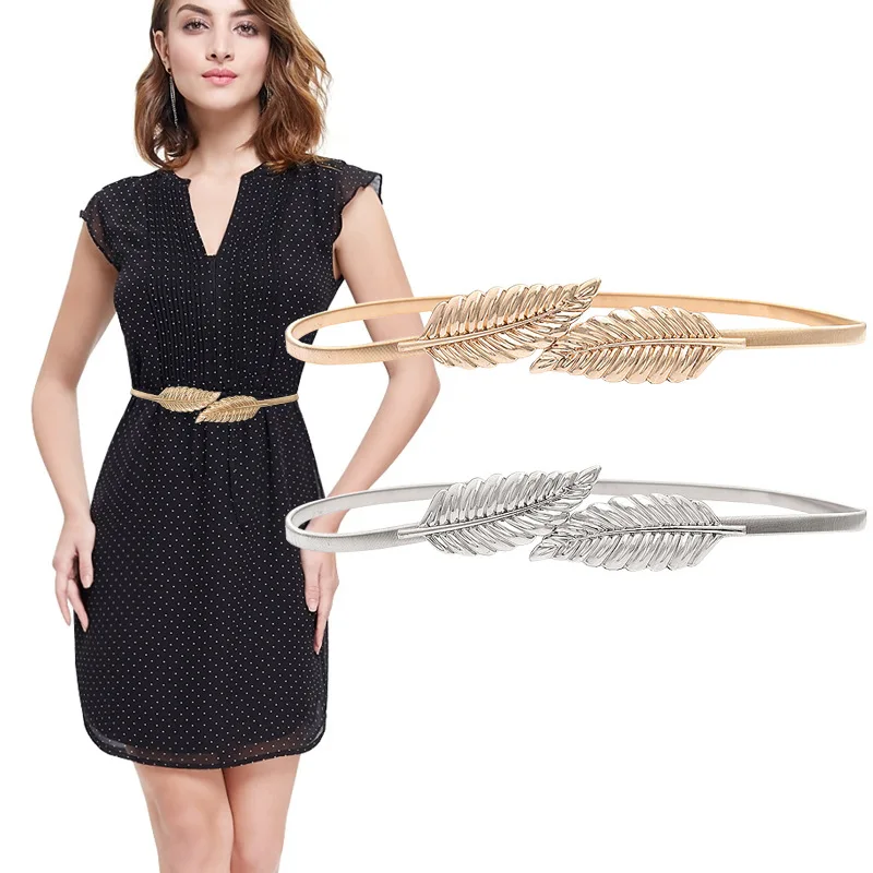 Низкая цена, эластичный тонкий золотой ремень с цепочкой для женской одежды