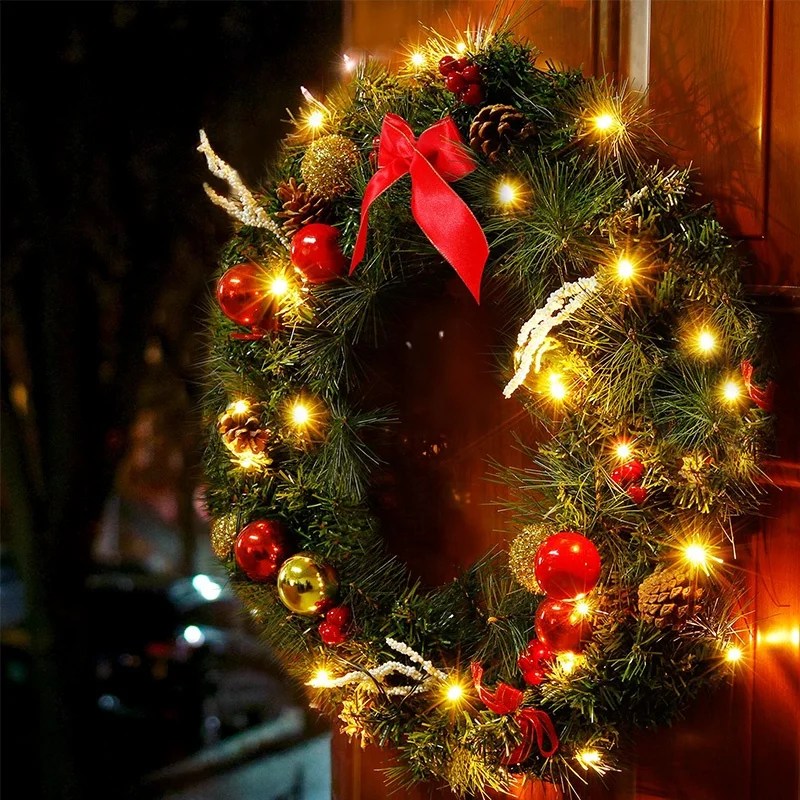 Cheap plastic pine cone Red Berry indoor hanging pvc decoration christmas wreath with ornaments