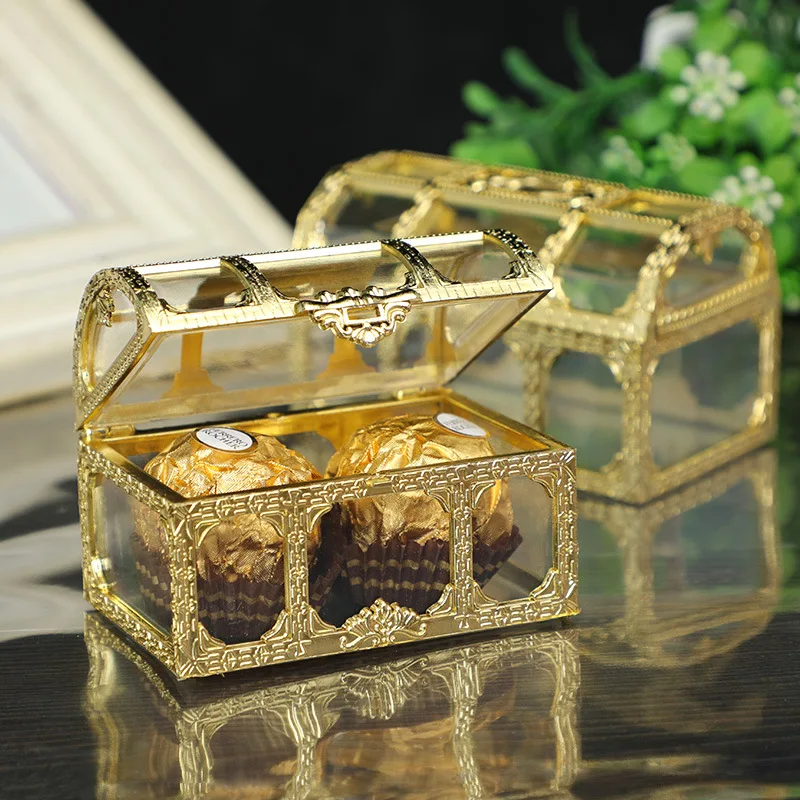 wholesale Golden plastic candy boxes for Chocolate with windows