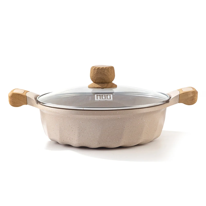 MGC kitchen Cookware 24 cm  Aluminum  Non-stick  Shallow Pot With Marble Granite Coating Die Cast Induction Bottom Casserole