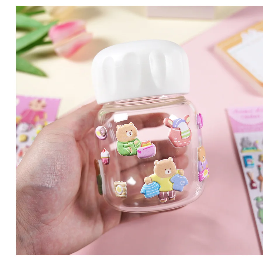 Cute Bear Bunny Animal Cartoon Waterproof 3D Puffy Sponge Bubble Stickers for Kids UV Printed