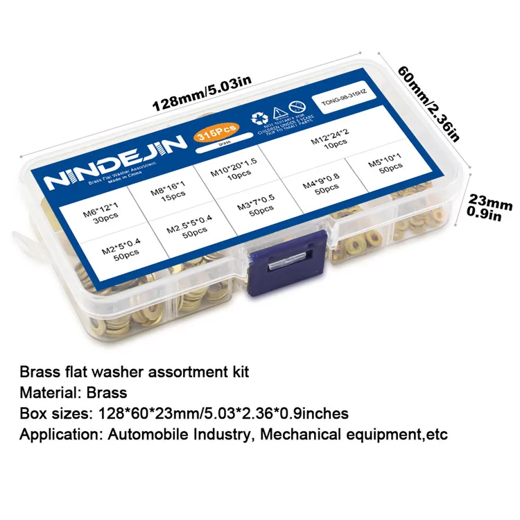 M2 M3 M4 M5 M6 M8 M10 M12 Plain Washer Assortment Kit Brass Washer