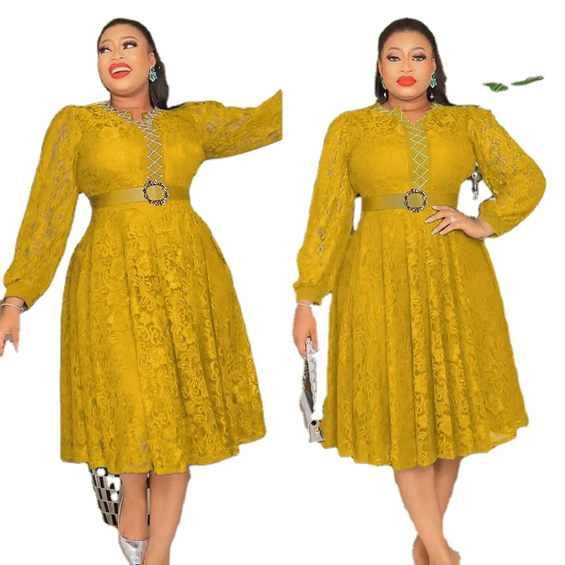 African Elegant Sexy Lace Evening Party White Dress Long Sleeves Diamond Solid Dresses With Belt For Women T065