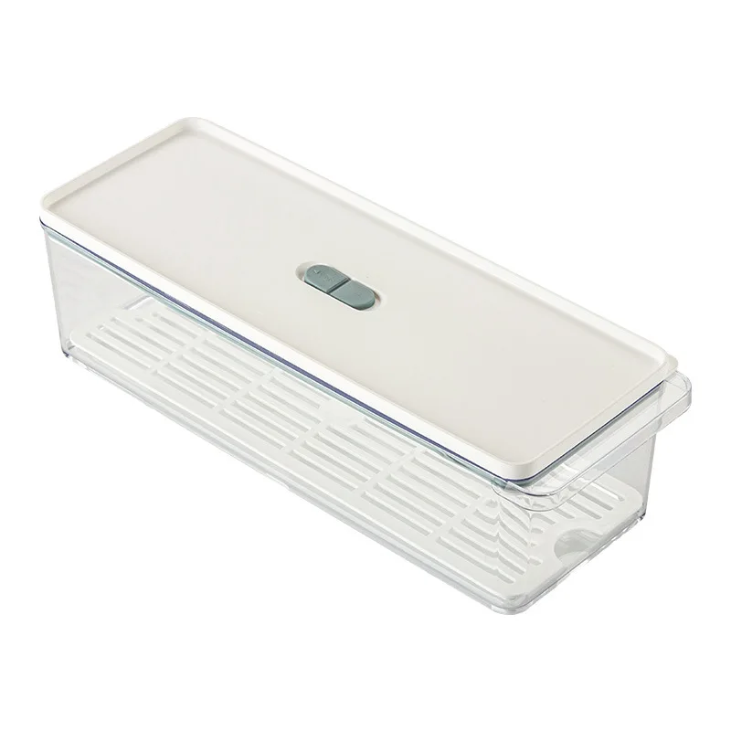 Stackable Kitchen Acrylic Clear Food Container Plastic Freezer Refrigerator Fruit Organizer Bin Storage Box with Drain Basket