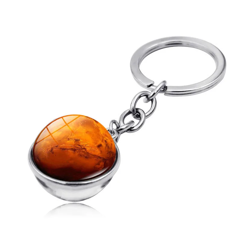Glass Cabochon Ball Nine planets keychain glass ball double-sided Universe planet keychain Time gem key ring friendship jewelry