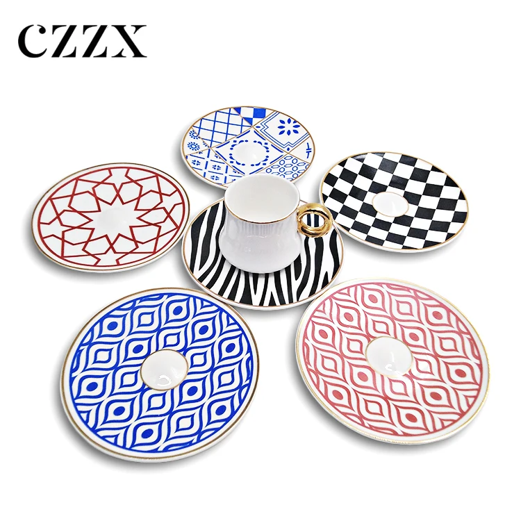 China factory high quality Turkish coffee tea color and gold decorative fancy cups and saucer set with giftbox packing