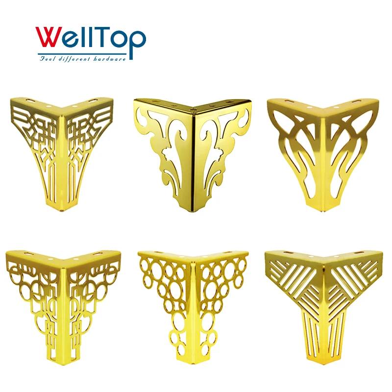 New Sofa Accessories Furniture Hardware Bed Feet Gold Sofa Legs Hollow Out Flower Metal Furniture Legs for DIY Cabinet Table
