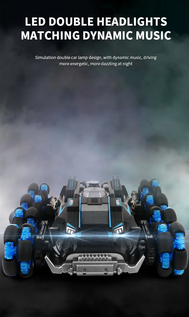 1620 RC Stunt автомобилей деформируемая игрушка 8-колесный пульт дистанционного управления Drift спрей поднимающаяся по лестнице автомобильный 2 4G 4WD для бездорожья LED дальнего света детская Ki